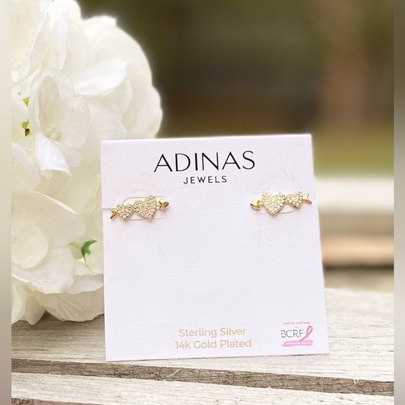 NWT ADINAS PAVE HEART ARROW GOLD STUD EARRINGS - Picture 3 of 8